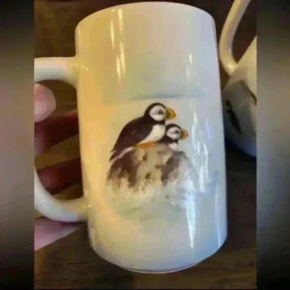 Vintage Otagiri Coffee/Tea Mug/Cup Seagulls Island Lighthouse/Puffins 2 pc set - Picture 2 of 7